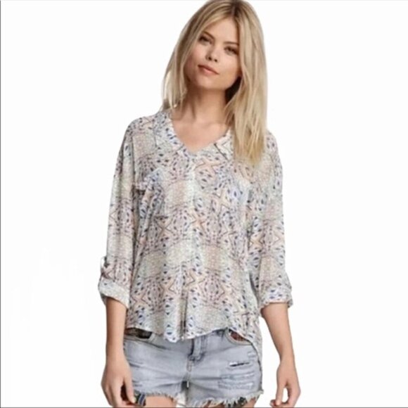 FREE PEOPLE | Easy Rider Geometric Sheer Button Down Shirt White XS - Picture 6 of 6
